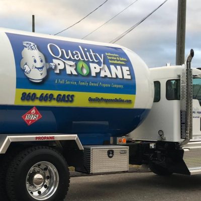 Quality Propane Printed on a Truck in White