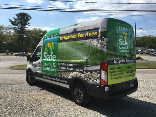 Irrigation Services Printed on a Truck Back Side