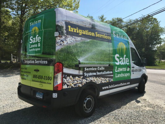 Irrigation Services Printed on a Truck Back