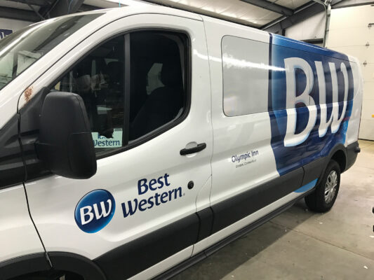 The Front of a Best Western Printed Van