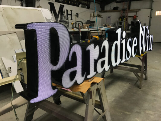 Paradise Win Sign Board in White