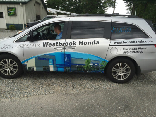 Westbrook Honda Printing on a Car