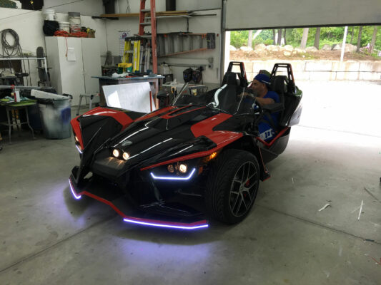 A Car With LED Lights With Blue Tones