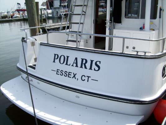 Polaris Brand on a White Color Boat