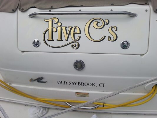 Five C Logo Printed on a Boat in White